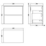Nuie Havana 600mm Wall Hung 2 Drawer Countertop Vanity Unit Graphite Grey HAV2204LCM LD