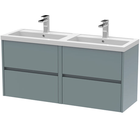 Nuie Havana 1200mm Wall Hung 4 Drawer Vanity Unit & Double Basin Coastal Grey HAV2304C