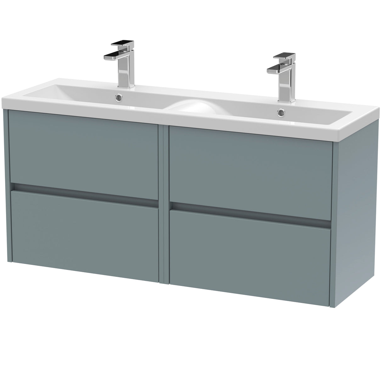 Nuie Havana 1200mm Wall Hung 4 Drawer Vanity Unit & Double Basin Coastal Grey HAV2304F