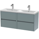 Nuie Havana 1200mm Wall Hung 4 Drawer Vanity Unit & Double Basin Coastal Grey HAV2304F