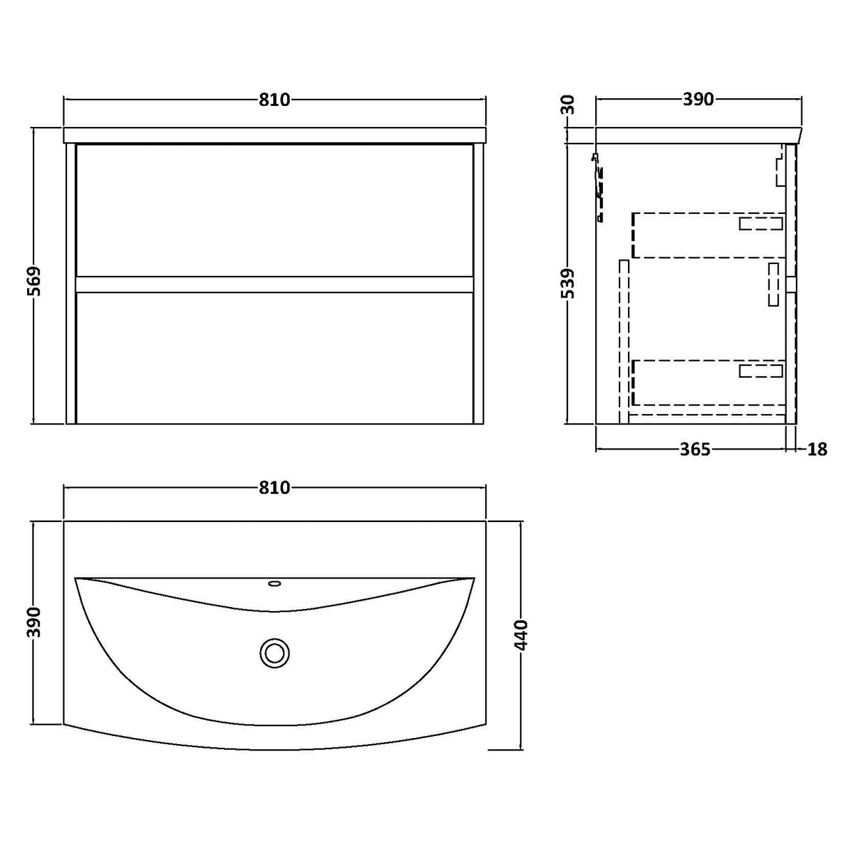 Nuie Havana 800mm Wall Hung 2 Drawer Vanity Unit & Basin Coastal Grey HAV2306G LD