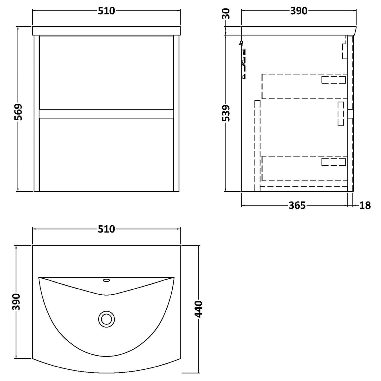 Nuie Havana 500mm Wall Hung 2 Drawer Vanity Unit & Basin Metallic Slate HAV2602G LD