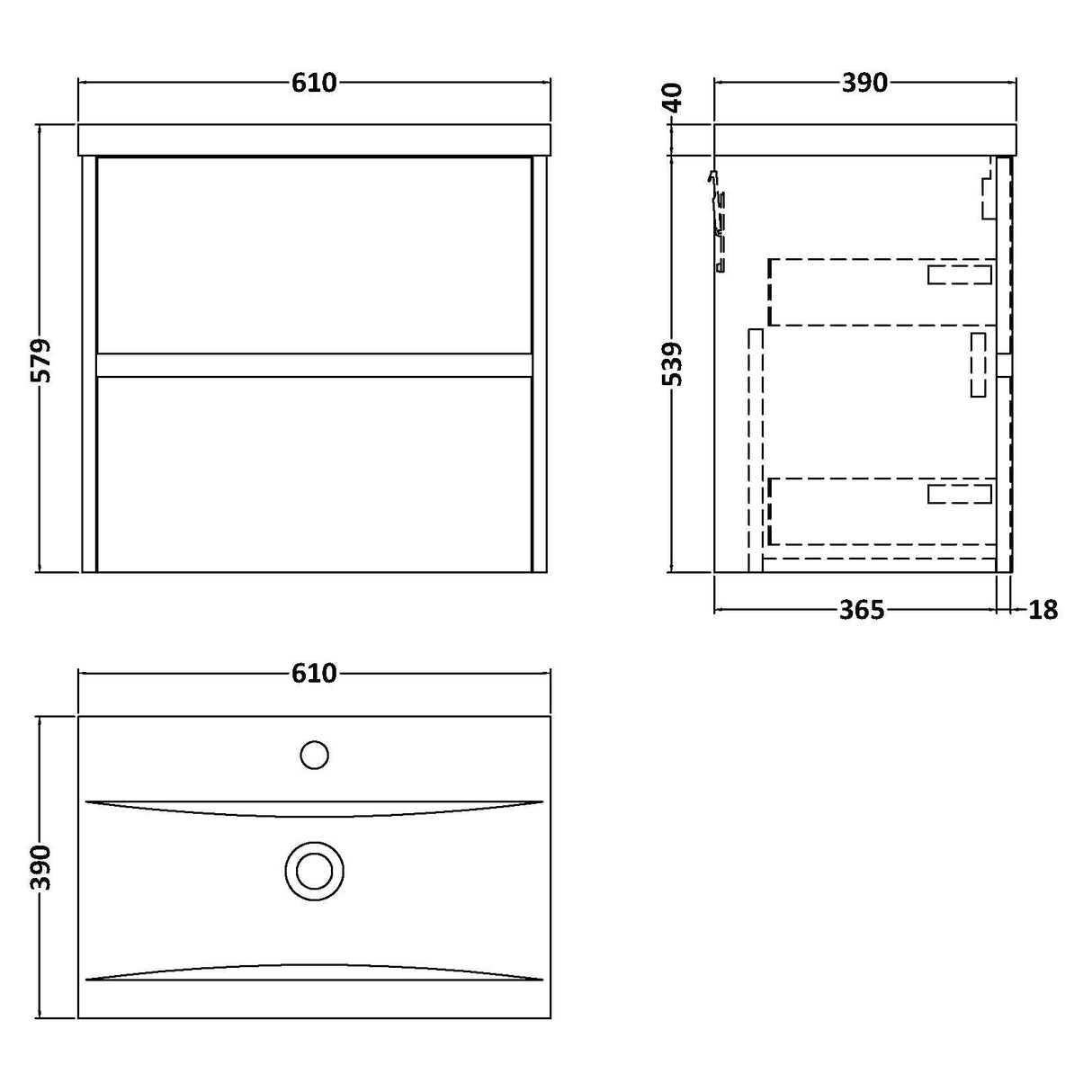 Nuie Havana 600mm Wall Hung 2 Drawer Vanity Unit & Basin Metallic Slate HAV2604A LD