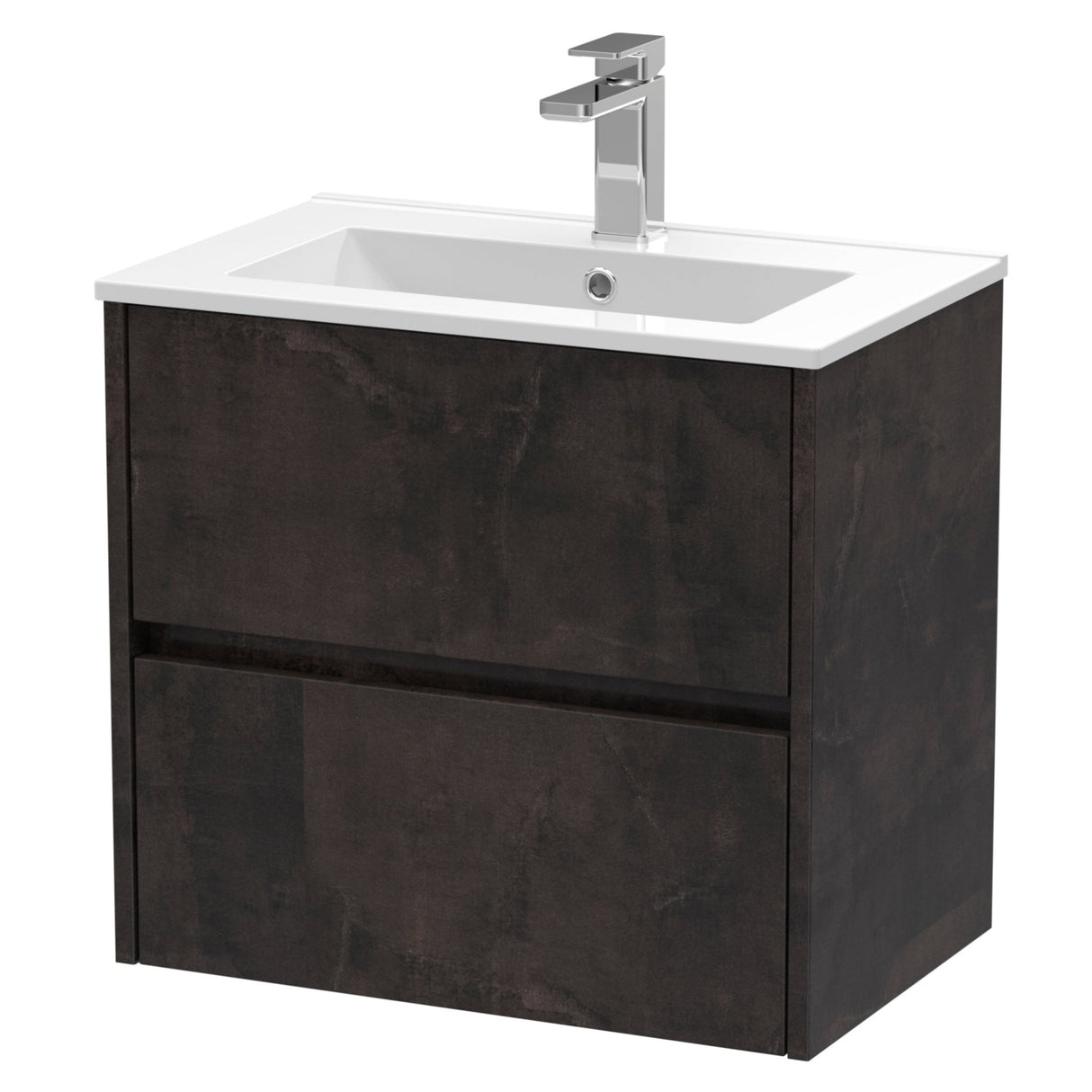 Nuie Havana 600mm Wall Hung 2 Drawer Vanity Unit & Basin Metallic Slate HAV2604B