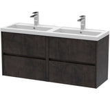 Nuie Havana 1200mm Wall Hung 4 Drawer Vanity Unit & Double Basin Metallic Slate HAV2604C