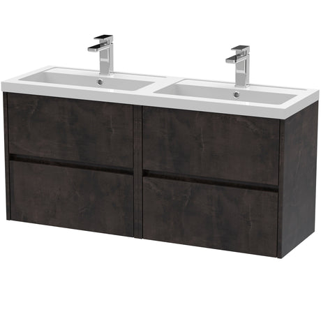 Nuie Havana 1200mm Wall Hung 4 Drawer Vanity Unit & Double Basin Metallic Slate HAV2604C