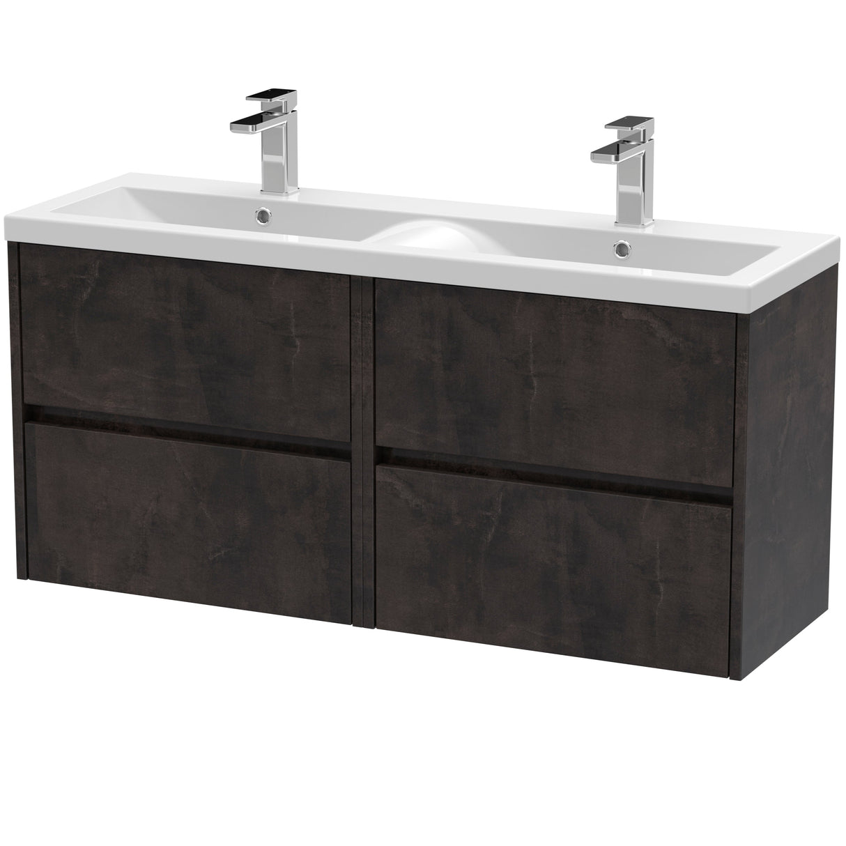 Nuie Havana 1200mm Wall Hung 4 Drawer Vanity Unit & Double Basin Metallic Slate HAV2604F