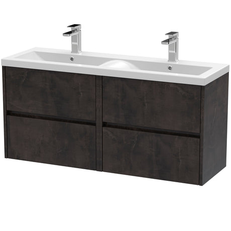 Nuie Havana 1200mm Wall Hung 4 Drawer Vanity Unit & Double Basin Metallic Slate HAV2604F