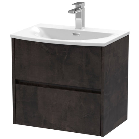 Nuie Havana 600mm Wall Hung 2 Drawer Vanity Unit & Basin Metallic Slate HAV2604G