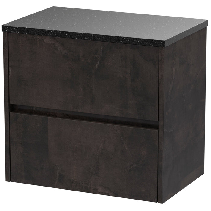 Nuie Havana 600mm Wall Hung 2 Drawer Countertop Vanity Unit Metallic Slate HAV2604LSB