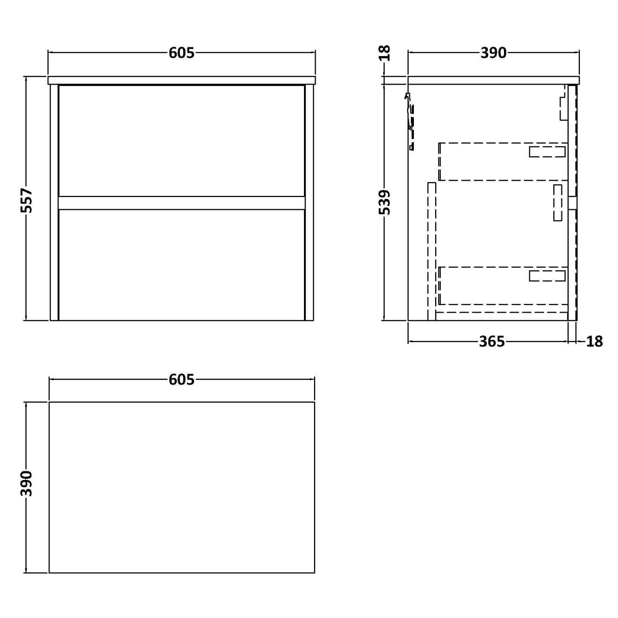 Nuie Havana 600mm Wall Hung 2 Drawer Countertop Vanity Unit Metallic Slate HAV2604W LD