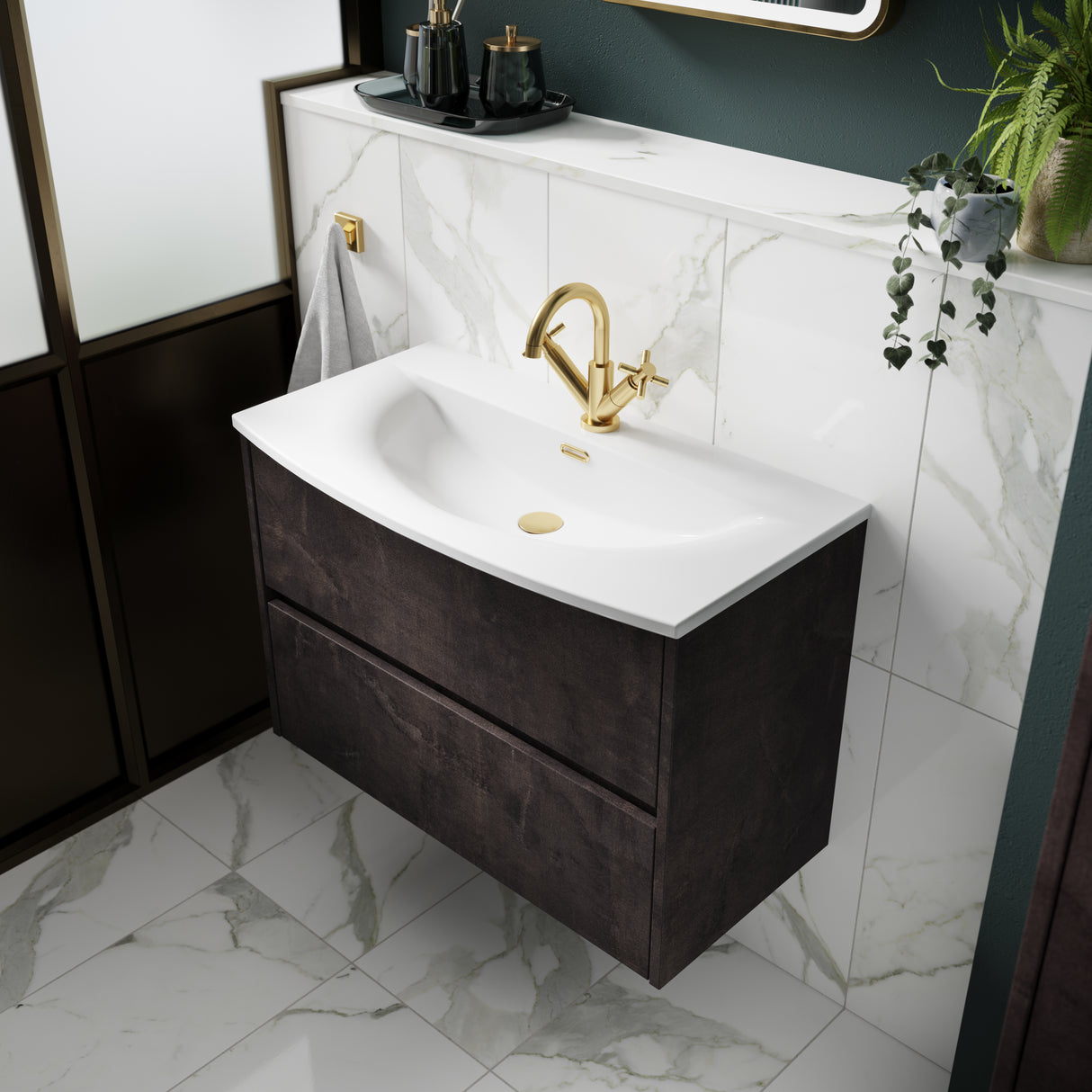 Nuie Havana 800mm Wall Hung 2 Drawer Vanity Unit & Basin Metallic Slate HAV2606G LS