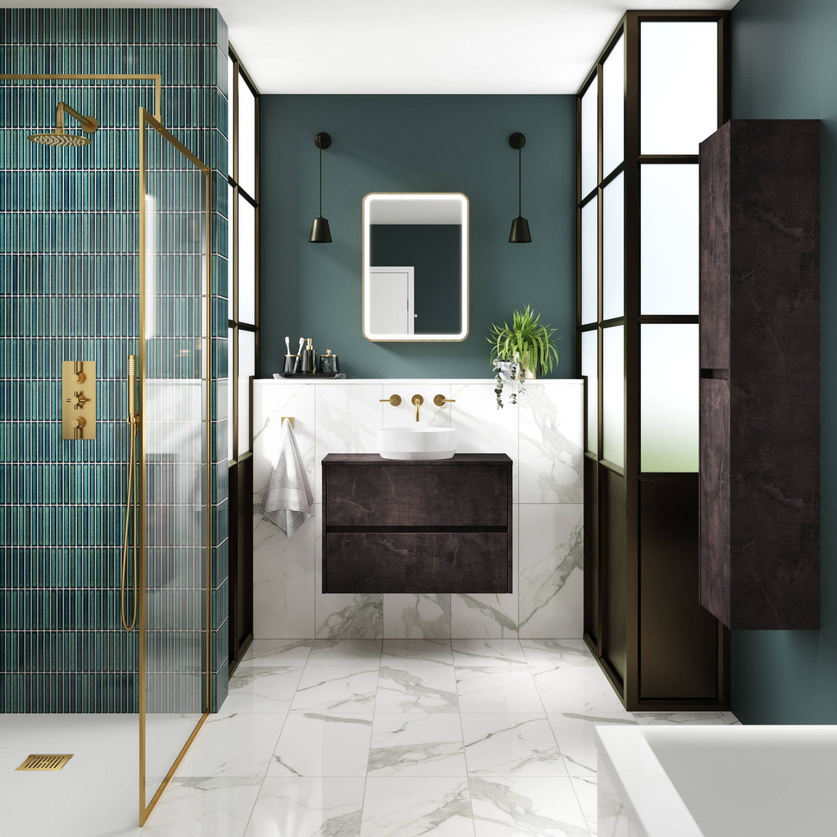 Nuie Havana 600mm Wall Hung 2 Drawer Countertop Vanity Unit Metallic Slate HAV2604W LS2