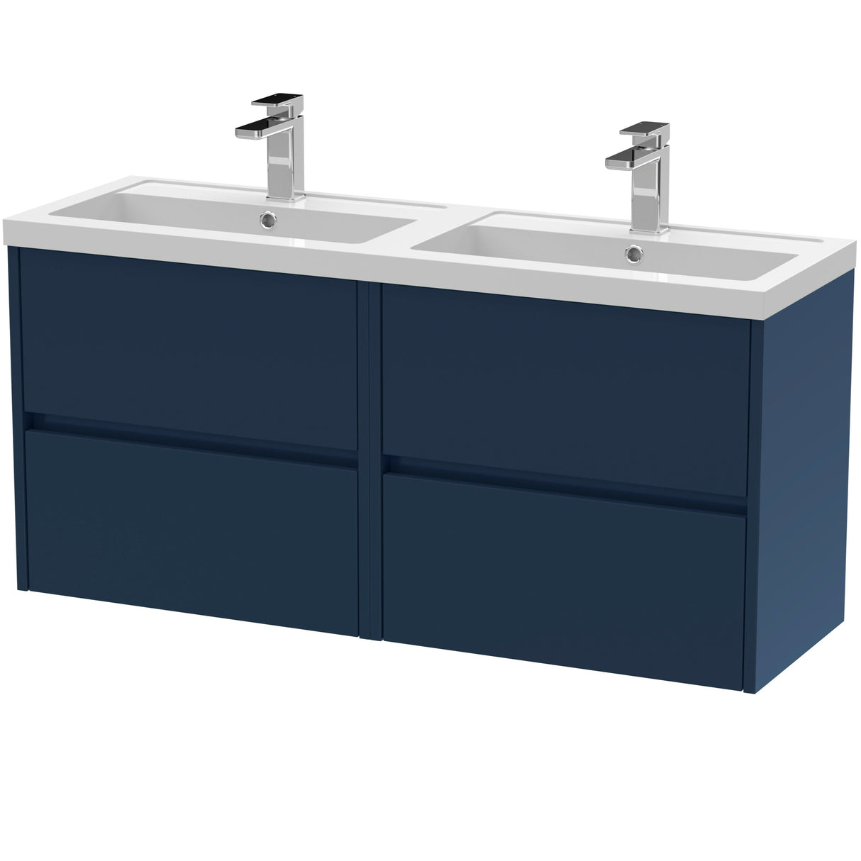 Nuie Havana 1200mm Wall Hung 4 Drawer Vanity Unit & Double Basin Midnight Blue HAV2904C