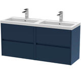 Nuie Havana 1200mm Wall Hung 4 Drawer Vanity Unit & Double Basin Midnight Blue HAV2904C