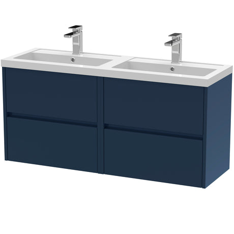 Nuie Havana 1200mm Wall Hung 4 Drawer Vanity Unit & Double Basin Midnight Blue HAV2904C