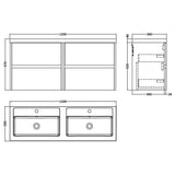 Nuie Havana 1200mm Wall Hung 4 Drawer Vanity Unit & Double Basin Midnight Blue HAV2904C LD