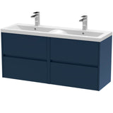 Nuie Havana 1200mm Wall Hung 4 Drawer Vanity Unit & Double Basin Midnight Blue HAV2904F