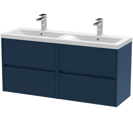 Nuie Havana 1200mm Wall Hung 4 Drawer Vanity Unit & Double Basin Midnight Blue HAV2904F
