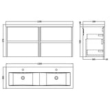 Nuie Havana 1200mm Wall Hung 4 Drawer Vanity Unit & Double Basin Midnight Blue HAV2904F LD