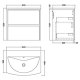 Nuie Havana 600mm Wall Hung 2 Drawer Vanity Unit & Basin Midnight Blue HAV2904G LD
