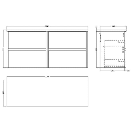 Nuie Havana 1200mm Wall Hung 4 Drawer Countertop Vanity Unit Midnight Blue HAV2904LBG2 LD