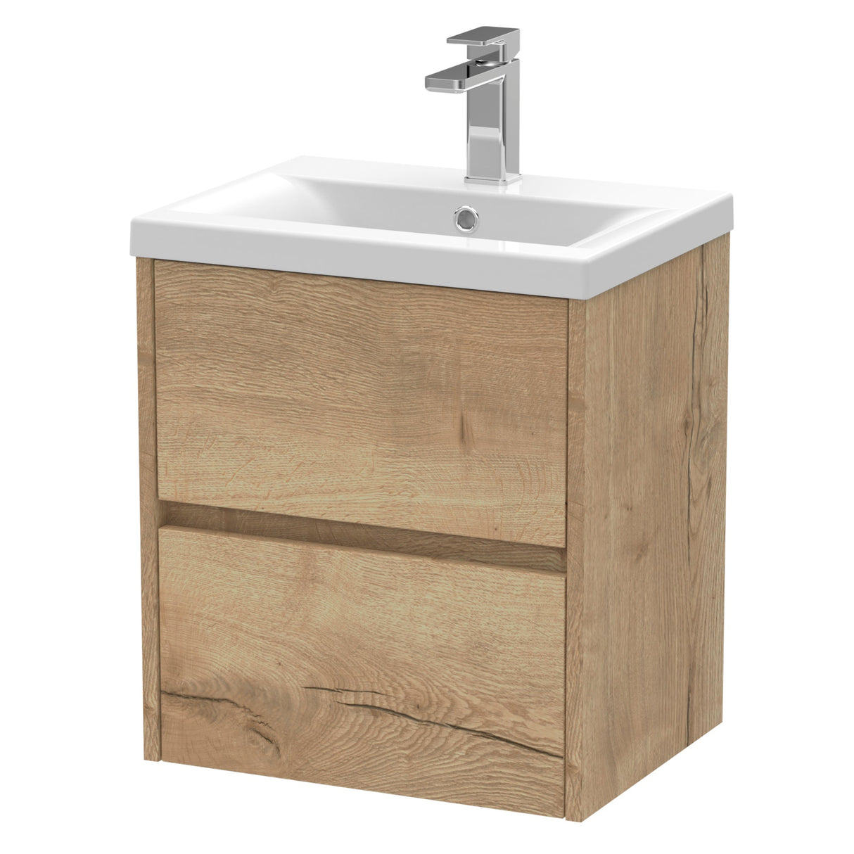 Nuie Havana 500mm Wall Hung 2 Drawer Vanity Unit & Basin Autumn Oak HAV802A