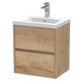 Nuie Havana 500mm Wall Hung 2 Drawer Vanity Unit & Basin Autumn Oak HAV802A