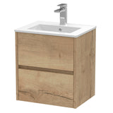 Nuie Havana 500mm Wall Hung 2 Drawer Vanity Unit & Basin Autumn Oak HAV802B