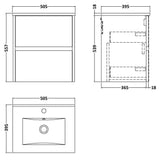 Nuie Havana 500mm Wall Hung 2 Drawer Vanity Unit & Basin Autumn Oak HAV802B LD