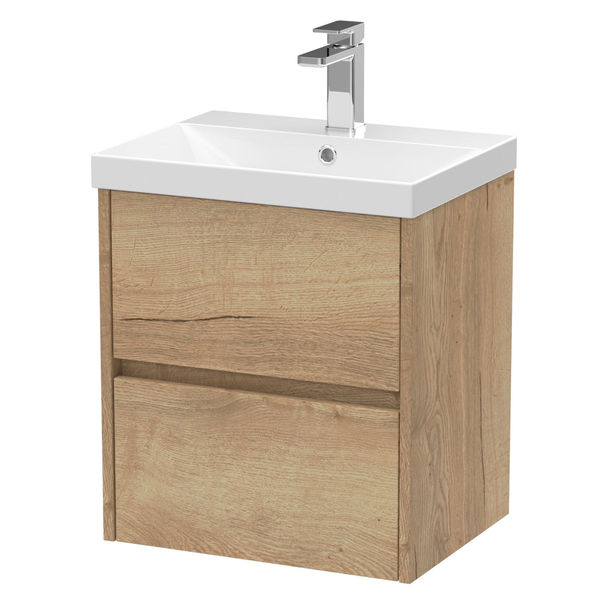 Nuie Havana 500mm Wall Hung 2 Drawer Vanity Unit & Basin Autumn Oak HAV802D
