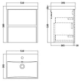Nuie Havana 500mm Wall Hung 2 Drawer Vanity Unit & Basin Autumn Oak HAV802D LD