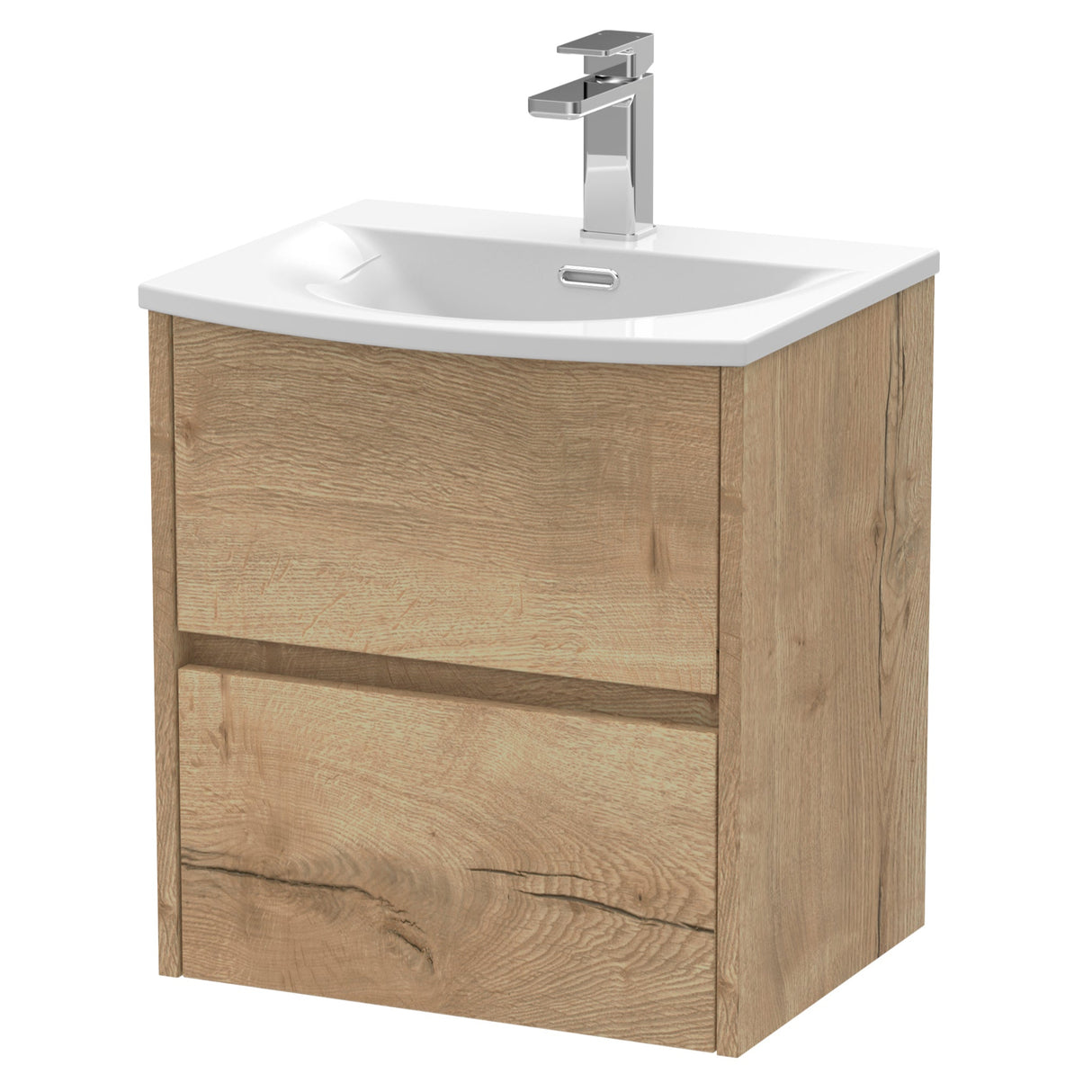 Nuie Havana 500mm Wall Hung 2 Drawer Vanity Unit & Basin Autumn Oak HAV802G