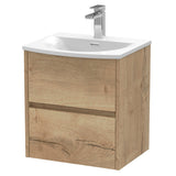Nuie Havana 500mm Wall Hung 2 Drawer Vanity Unit & Basin Autumn Oak HAV802G