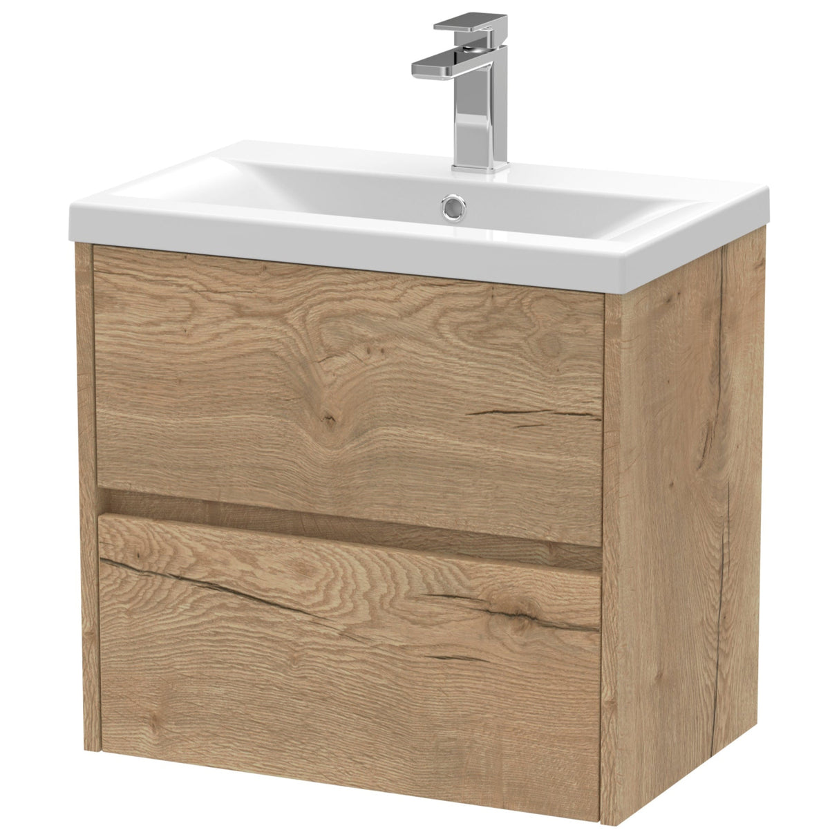 Nuie Havana 600mm Wall Hung 2 Drawer Vanity Unit & Basin Autumn Oak HAV804A