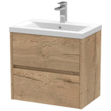 Nuie Havana 600mm Wall Hung 2 Drawer Vanity Unit & Basin Autumn Oak HAV804A