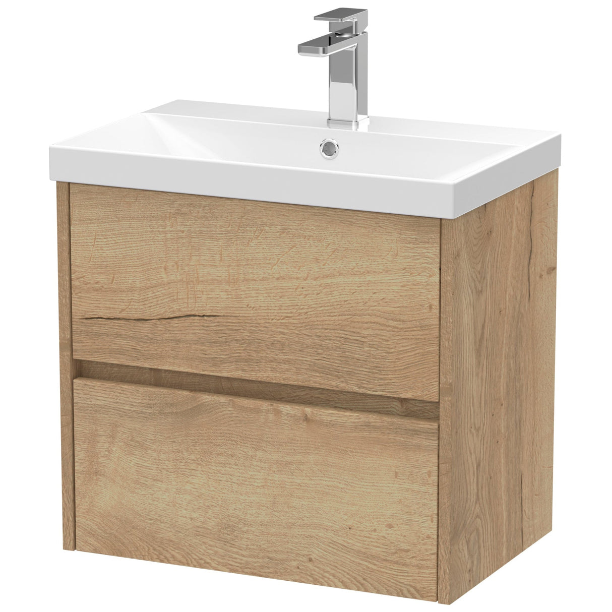 Nuie Havana 600mm Wall Hung 2 Drawer Vanity Unit & Basin Autumn Oak HAV804D
