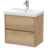 Nuie Havana 600mm Wall Hung 2 Drawer Vanity Unit & Basin Autumn Oak HAV804D