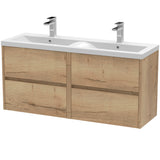 Nuie Havana 1200mm Wall Hung 4 Drawer Vanity Unit & Double Basin Autumn Oak HAV804F