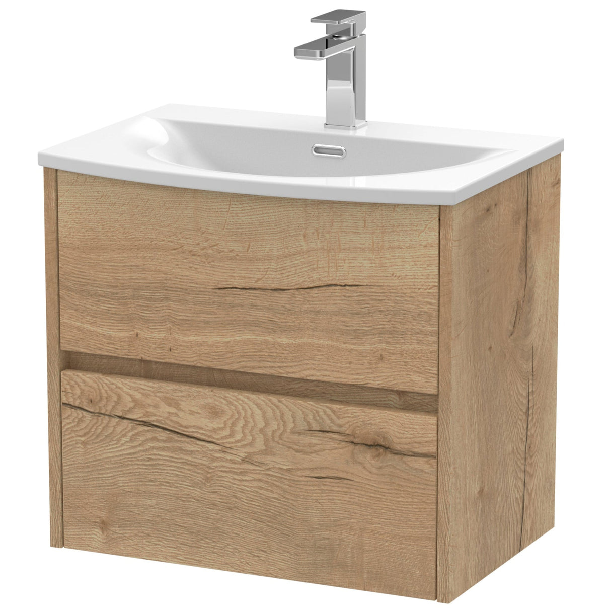 Nuie Havana 600mm Wall Hung 2 Drawer Vanity Unit & Basin Autumn Oak HAV804G