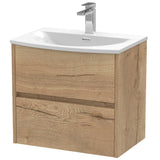 Nuie Havana 600mm Wall Hung 2 Drawer Vanity Unit & Basin Autumn Oak HAV804G