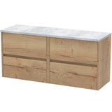 Nuie Havana 1200mm Wall Hung 4 Drawer Countertop Vanity Unit Autumn Oak HAV804LBG2