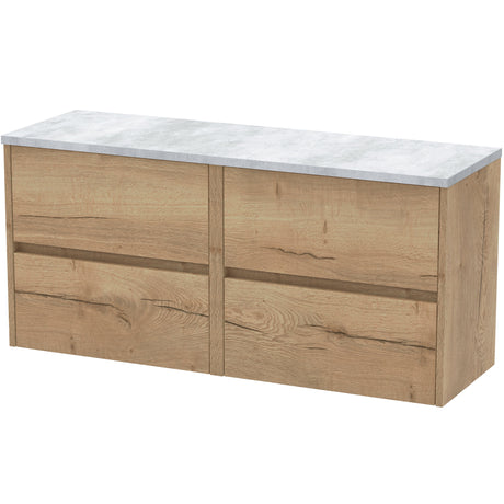 Nuie Havana 1200mm Wall Hung 4 Drawer Countertop Vanity Unit Autumn Oak HAV804LBG2