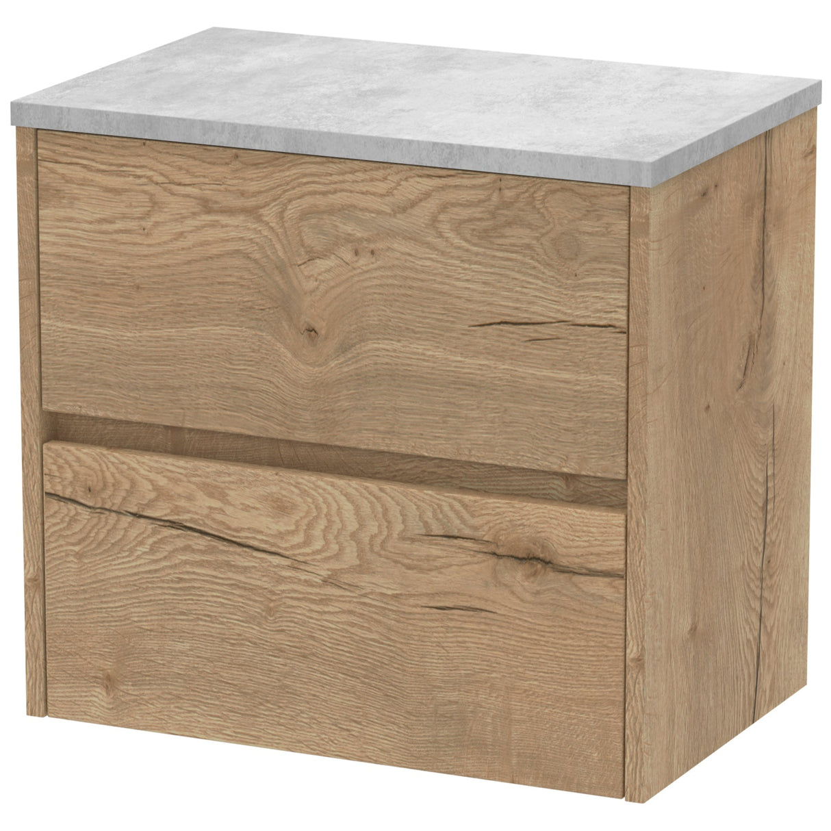 Nuie Havana 600mm Wall Hung 2 Drawer Countertop Vanity Unit Autumn Oak HAV804LBG