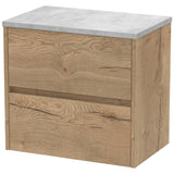 Nuie Havana 600mm Wall Hung 2 Drawer Countertop Vanity Unit Autumn Oak HAV804LBG