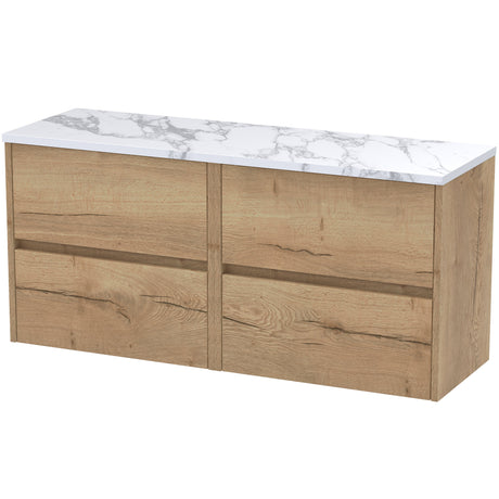 Nuie Havana 1200mm Wall Hung 4 Drawer Countertop Vanity Unit Autumn Oak HAV804LCM2
