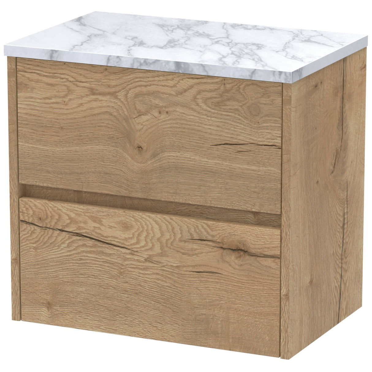 Nuie Havana 600mm Wall Hung 2 Drawer Countertop Vanity Unit Autumn Oak HAV804LCM