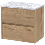 Nuie Havana 600mm Wall Hung 2 Drawer Countertop Vanity Unit Autumn Oak HAV804LCM