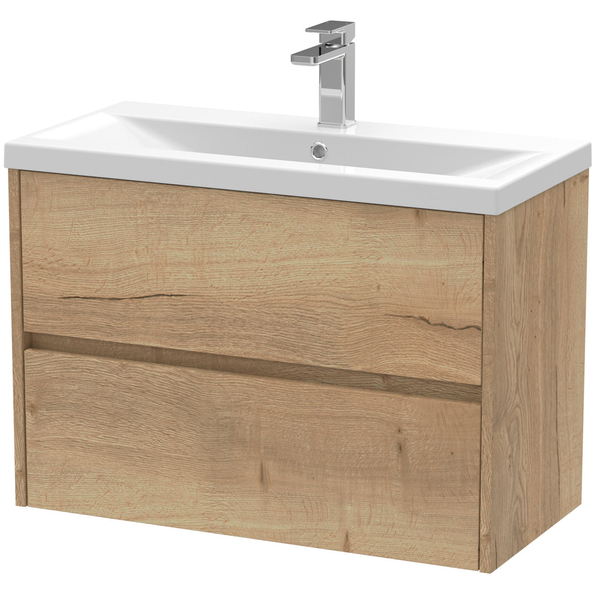 Nuie Havana 800mm Wall Hung 2 Drawer Vanity Unit & Basin Autumn Oak HAV806A