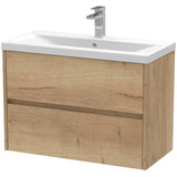 Nuie Havana 800mm Wall Hung 2 Drawer Vanity Unit & Basin Autumn Oak HAV806A